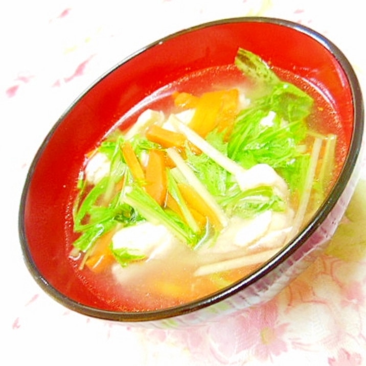 ❤水菜と人参と鶏ささみの白湯にんにくスープ❤